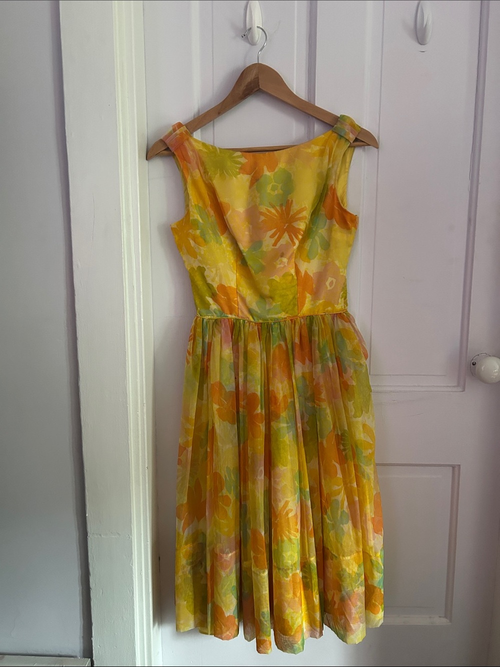 Vintage 1960s Yellow Floral Party Dress